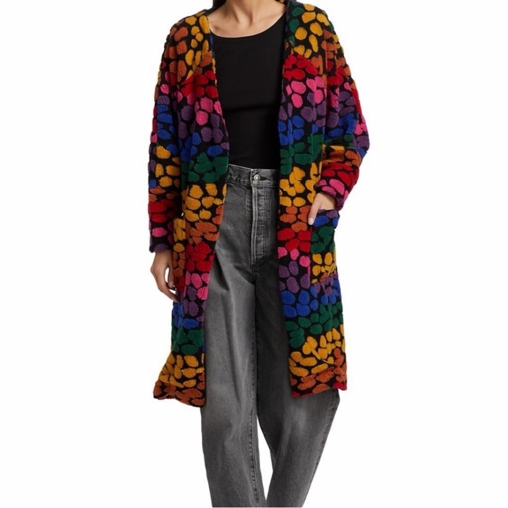 FARM Rio Rainbow Leopard Fleece Cardigan | Size Small